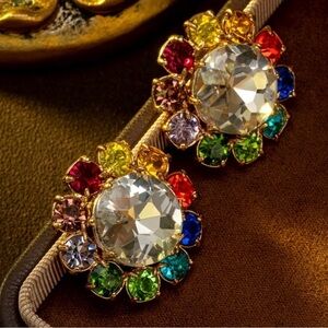 Crystal Center Multicolor Flower Clip-On Earrings - Women Jewelry